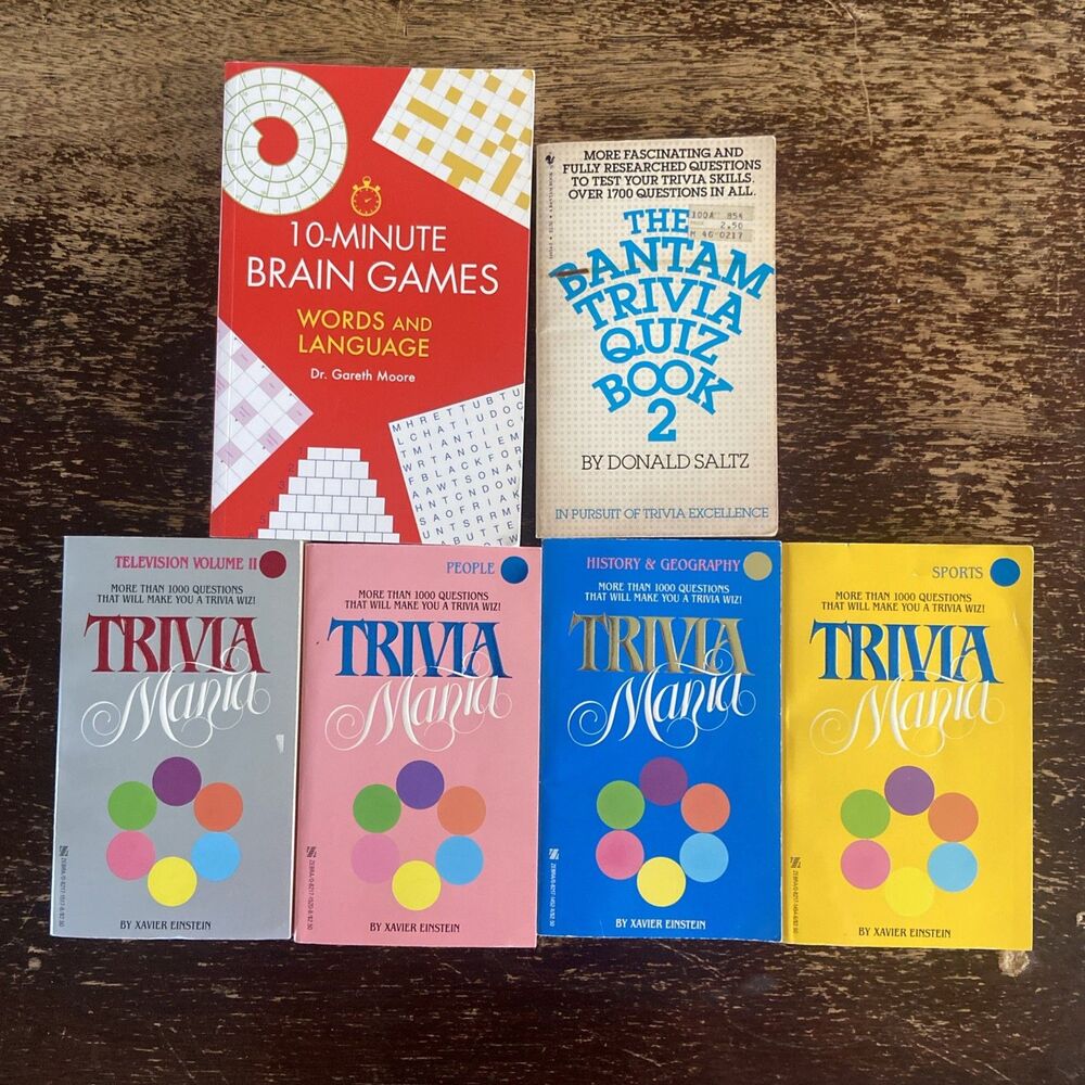 Vintage Trivia Books Lot of 6 Trivia Mania Bantam Quiz Brain Games 1980s 2020